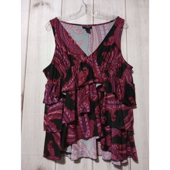 D.F.A New‎ York Shirt Junior Extra Large Sleeveless Ruffle VNECK Y2K - Picture 1 of 7